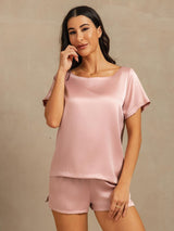 [Peach Skin] SilkSilky-UK 19Momme Machine-Washable Silk Short Sleeve Round Neck Women's Pyjamas 004