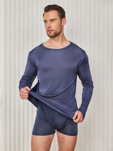 [Dark Blue] SilkSilky-UK Long Sleeve Round Neck Men's T-Shirt 004