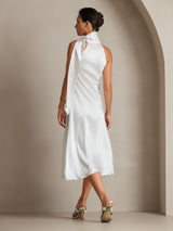[White] SilkSilky-UK Sleeveless Tie Neck Dress 002