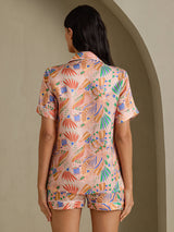[Pink Fauna] SilkSilky-UK Short Sleeve Notch Collar Women's Pyjamas 002