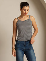 [Black Stripe] SilkSilky-UK Spaghetti Strap Square Neck Camisole 004