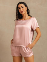 [Peach Skin] SilkSilky-UK 19Momme Machine-Washable Silk Short Sleeve Round Neck Women's Pyjamas 001