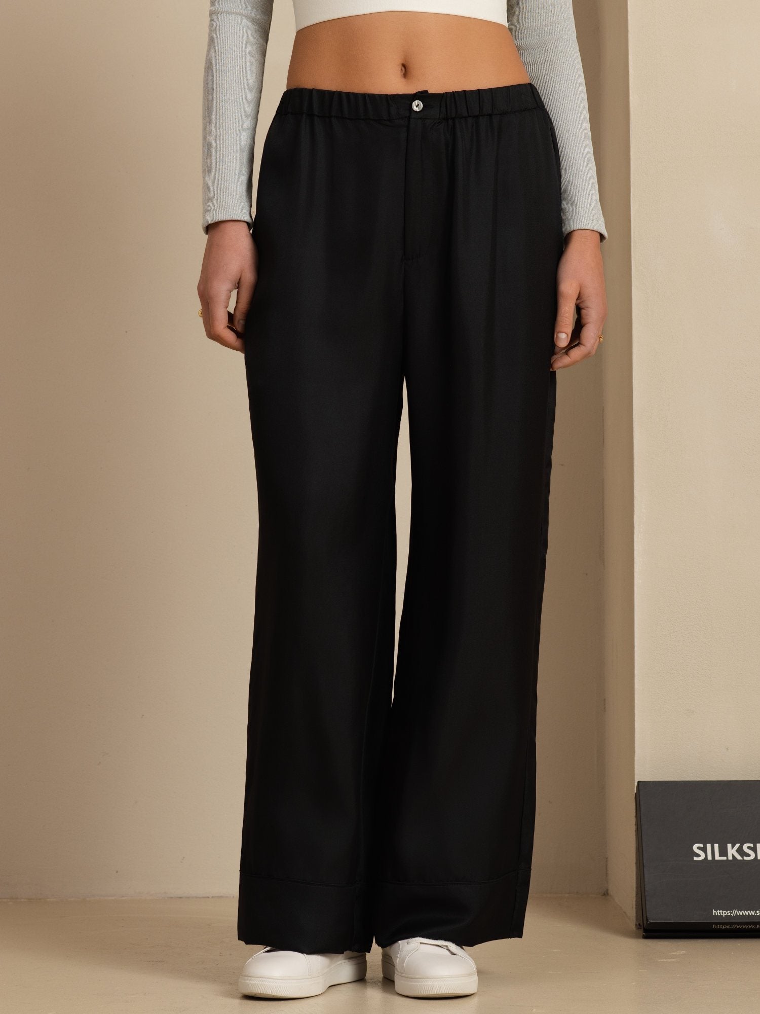 [Black] SilkSilky-UK 18Momme Silk Satin Surah Womens Pants 003