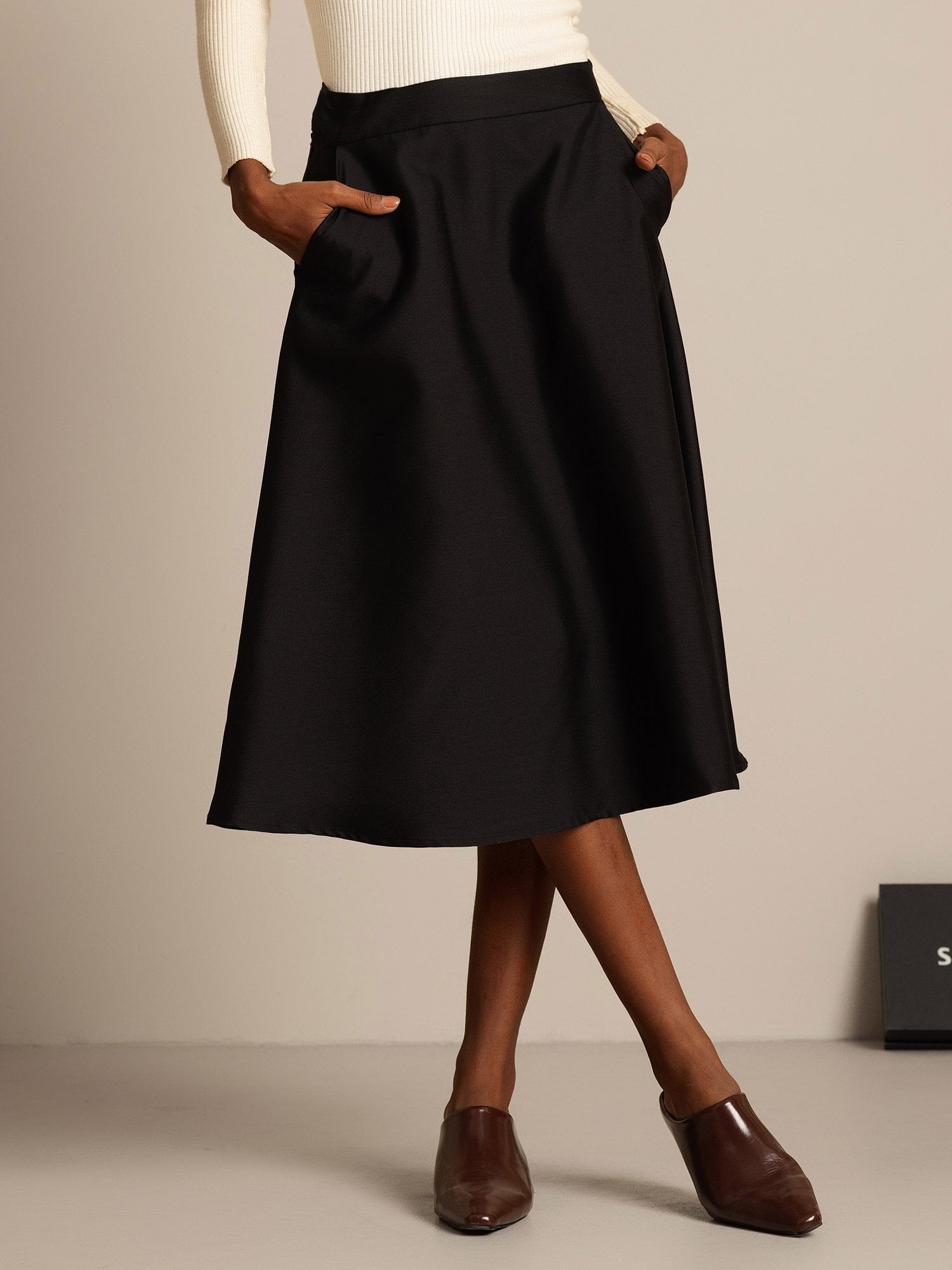 [Black] SilkSilky-UK 32Momme Silk-Wool Blend Skirt 001,