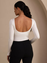[White] SilkSilky-UK Long Sleeve U Neck Women's T-Shirt 002