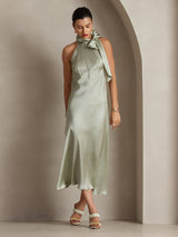 [Light Green] SilkSilky-UK Sleeveless Tie Neck Dress 007