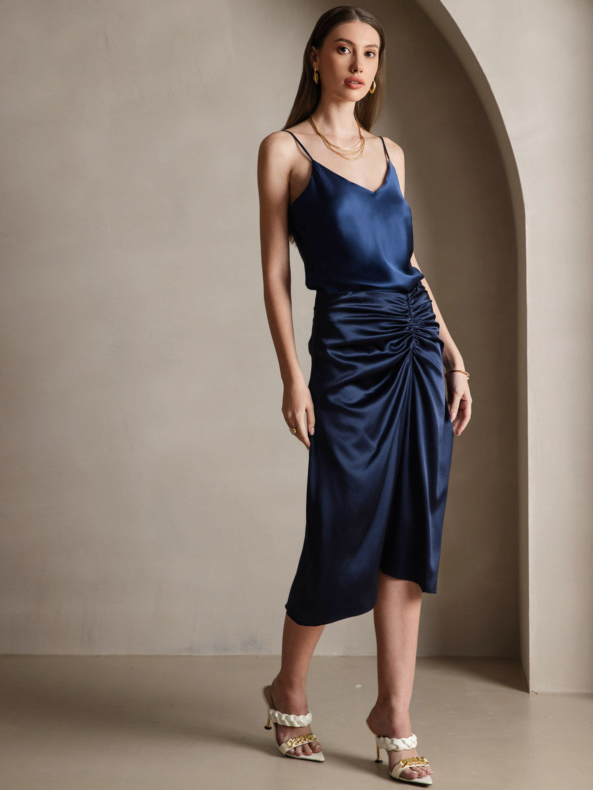 [Dark Blue] SilkSilky-UK Pure Silk V Neck Camisole 004