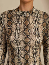 [Snakeskin] SilkSilky-UK 100% Silk Jersey Long Sleeve Mock Neck Women's T-Shirt 006