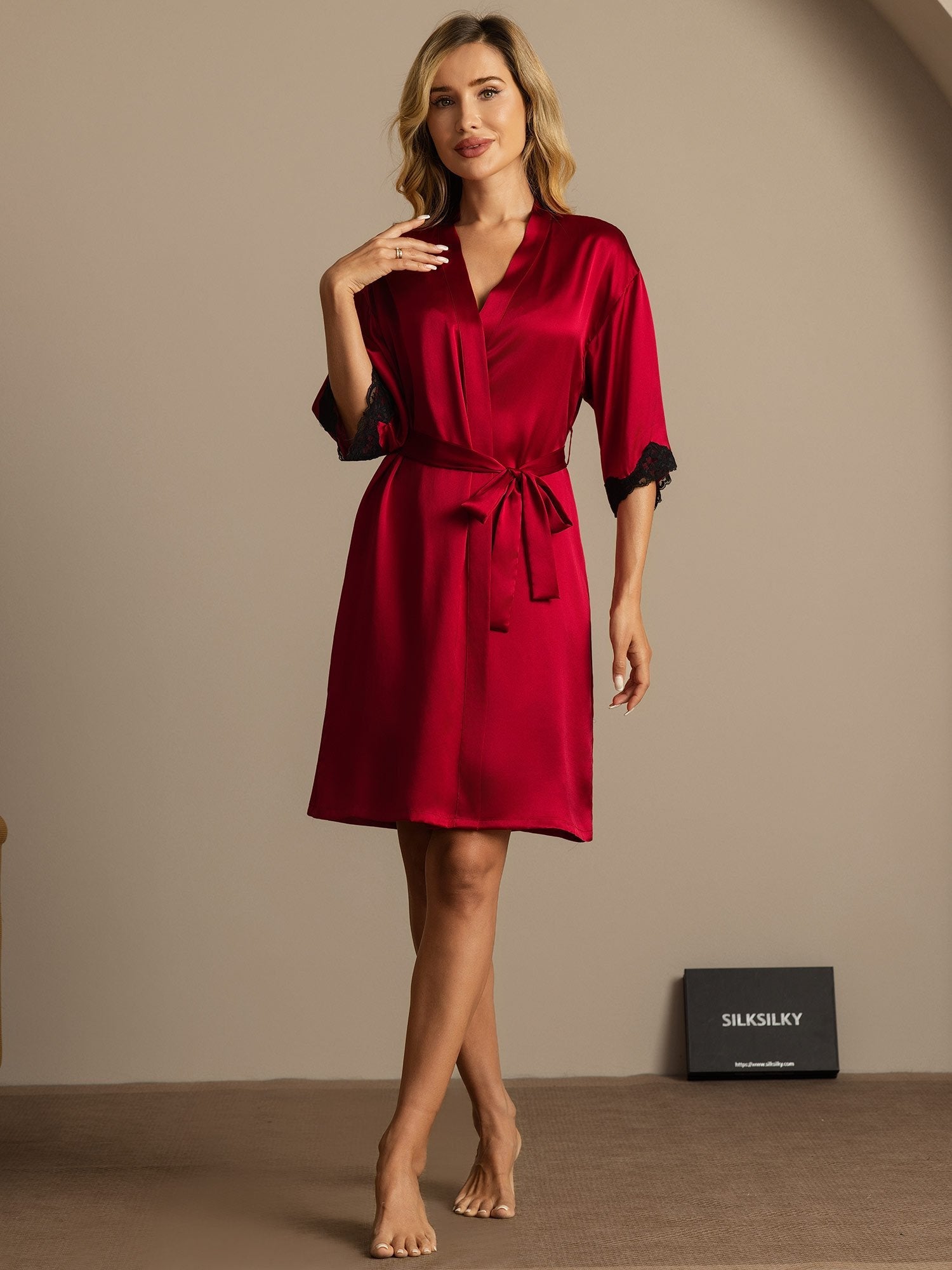 [Wine] SilkSilky-UK Pure Silk Womens Robe 003