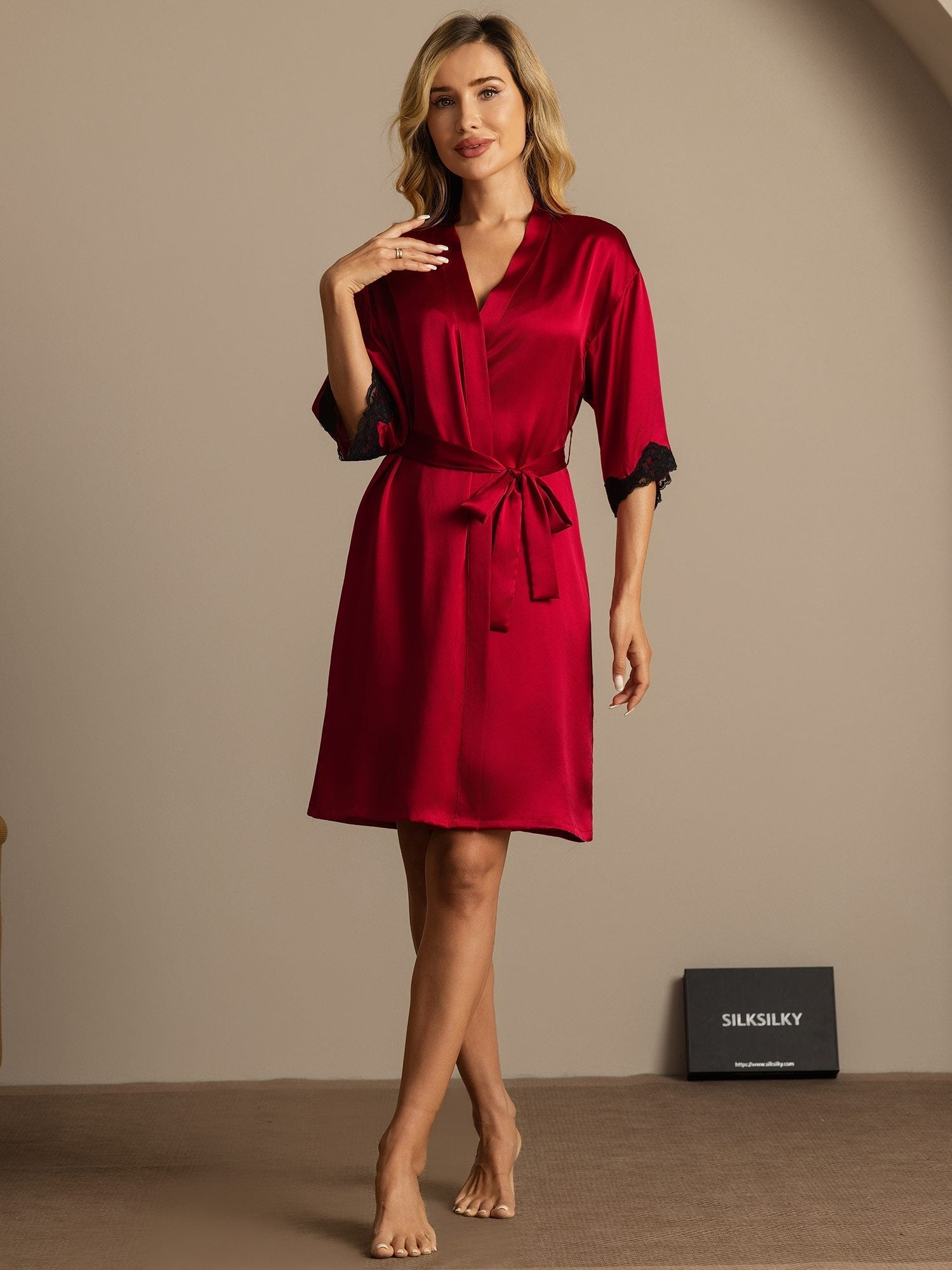 [Wine] SilkSilky-UK Pure Silk Womens Robe 003