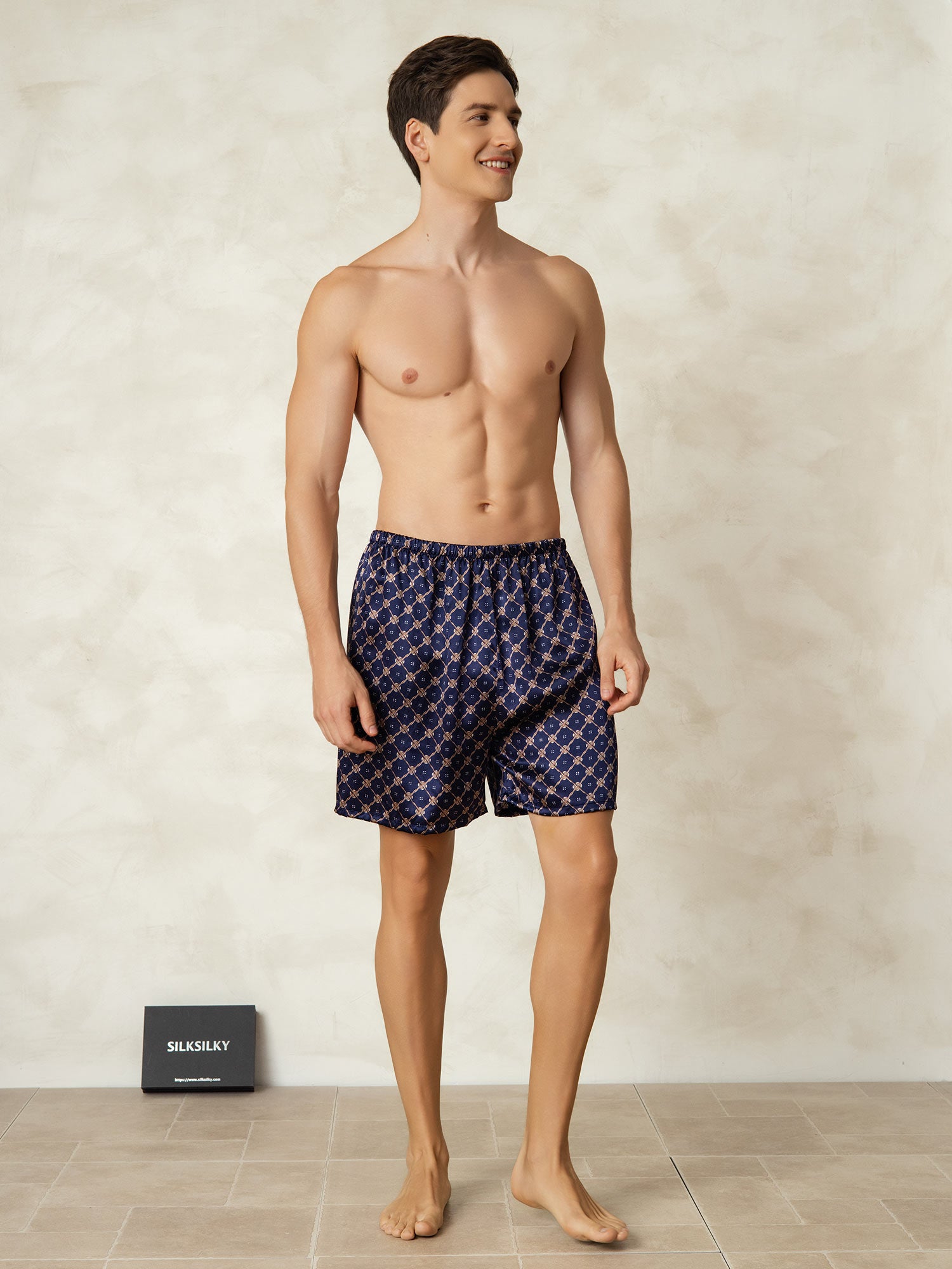[Navy Chain] SilkSilky-UK 19Momme Pure Silk Mens Sleep Bottoms 006