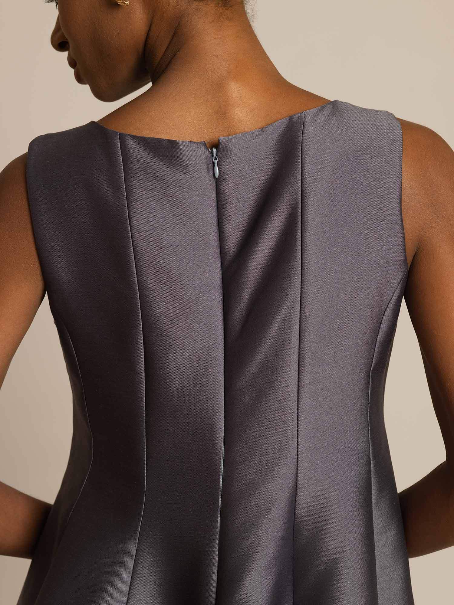 [Gray] SilkSilky-UK 32Momme Silk-Wool Blend Dress 004,