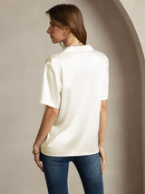 [Ivory] SilkSilky-UK 19Momme Silk Notched Neck Women's Shirt 002