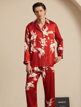 [Wine] SilkSilky-UK Long Sleeve Lapel Collar Men's Pyjamas 006