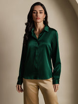 [Dark Green] SilkSilky-UK Long Sleeve Lapel Collar Women's Shirt 004