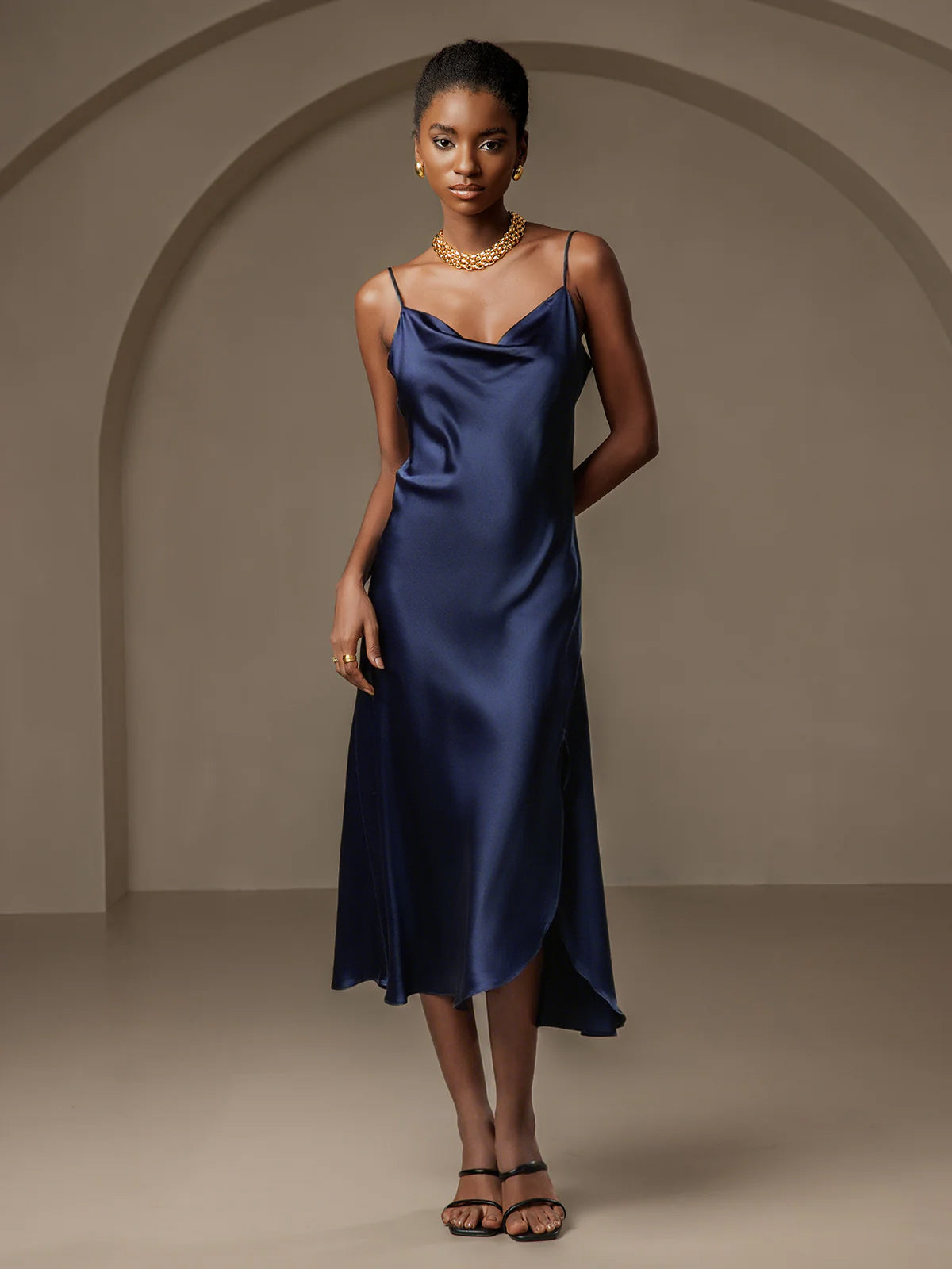 [Dark Blue] SilkSilky-UK 19Momme Silk Nightgown 001