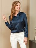 SilkSilky-UK Silk Long Sleeve Collar Women's Shirt DarkBlue 005