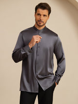 [Dark Gray] SilkSilky-UK Long Sleeve Stand Collar Men''s Shirt 004