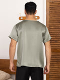 SilkSilky UK Pure Silk Short Sleeve V Neck Men's T Shirt GrayishGreen 002