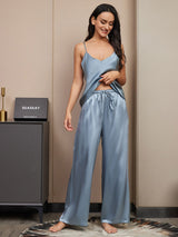 [Grayish Blue] SilkSilky-UK Spaghetti Strap V Neck Camisole Set 003