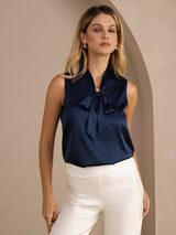 [Dark Blue] SilkSilky-UK Sleeveless Tie Neck Camisole 005