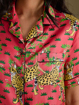 [Coral Serval] SilkSilky-UK Short Sleeve Notch Collar Women's Pyjamas 006
