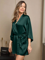 [Dark Green] SilkSilky-UK 3/4 Sleeve Women's Dressing Gown 004