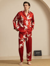 [Wine] SilkSilky-UK Long Sleeve Lapel Collar Men's Pyjamas 004