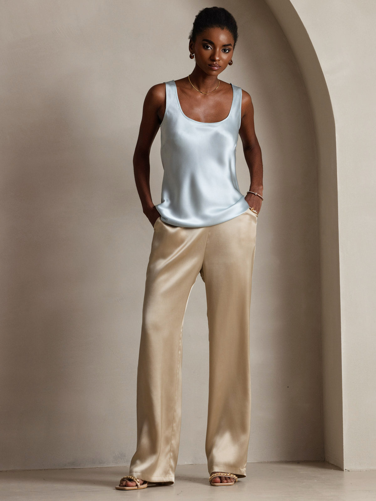 [Light Blue] SilkSilky-UK 19Momme Silk U Neck Camisole 007
