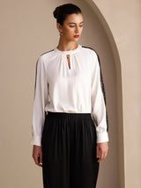 [White] SilkSilky-UK Long Sleeve Keyhole Neck Women's Blouse 004