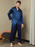 SilkSilky UK Pure Silk Long Sleeve Lapel Men's Pyjamas DarkBlue 007