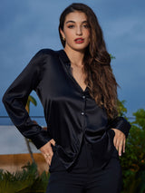 [Black] SilkSilky-UK Long Sleeve Lapel Collar Women's Shirt 003