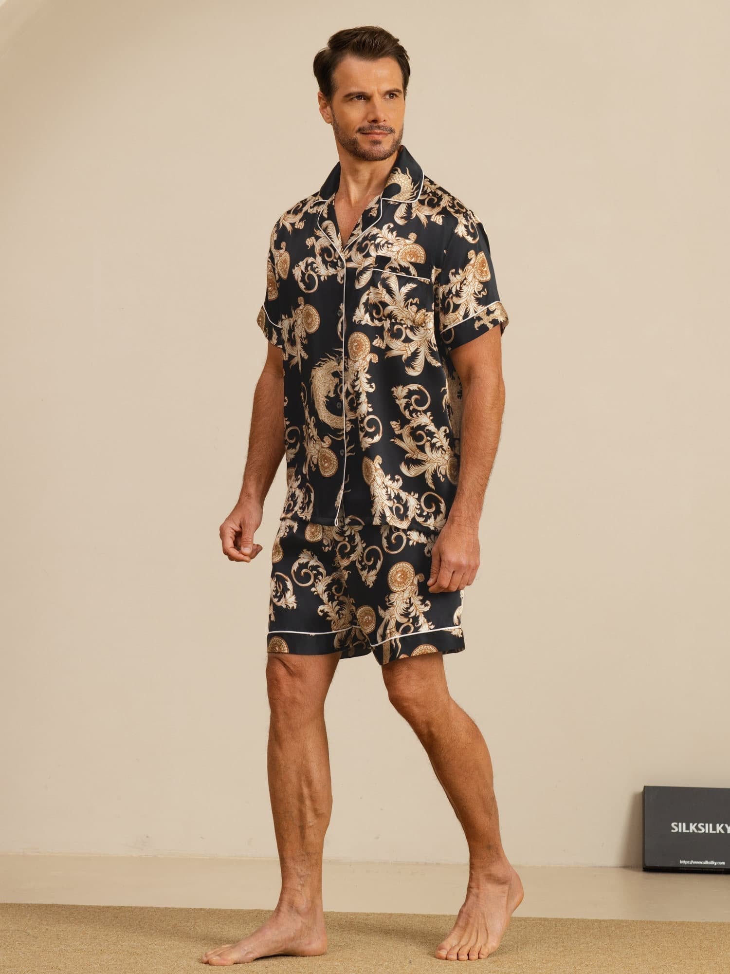 [Black Dragon] SilkSilky-UK Short Sleeve Notch Collar Men's Pyjamas 006