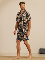 [Black Dragon] SilkSilky-UK Short Sleeve Lapel Collar Men's Pyjamas 006