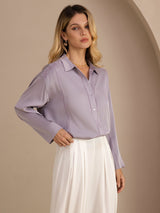 [Purple] SilkSilky-UK Long Sleeve Lapel Collar Blouse 004