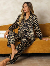[Leopard] SilkSilky-UK Long Sleeve Notch Collar Women's Pyjamas 001
