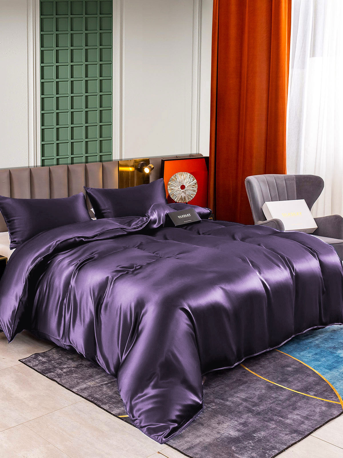 SilkSilky UK 25Momme Pure Silk Bedding Set DeepPurple 001