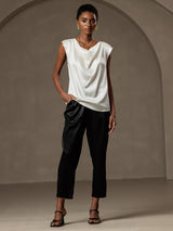 [White] SilkSilky-UK Cap Sleeve Cowl Neck Women's T-Shirt 004