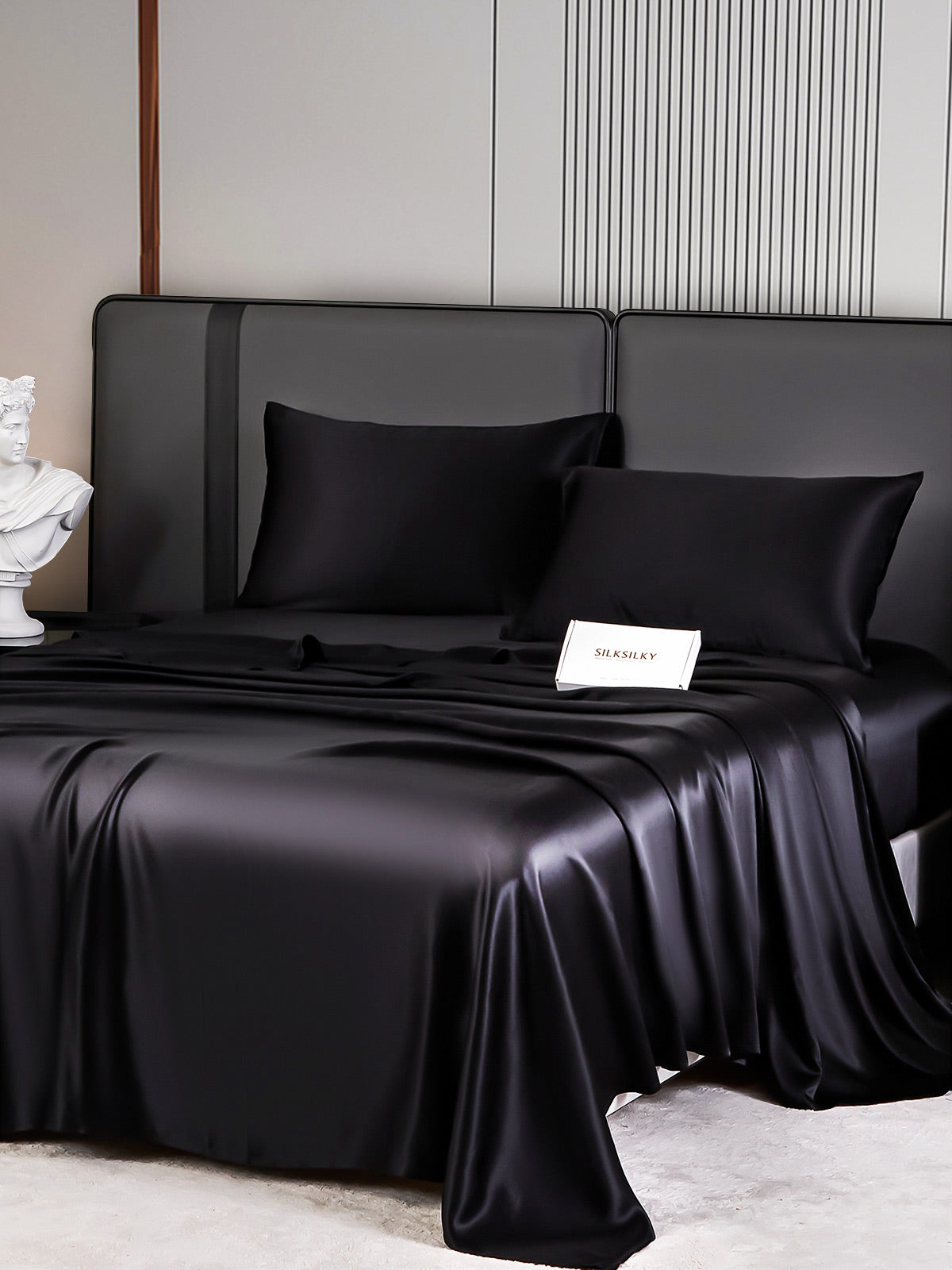 SilkSilky UK 22Momme Pure Silk Bedding Set Black 005