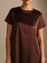 [Bitter Chocolate] SilkSilky-UK Short Sleeve Round Neck Dress 005