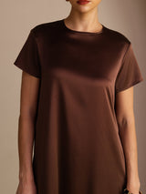 [Bitter Chocolate] SilkSilky-UK Short Sleeve Crew Neck Dress 005