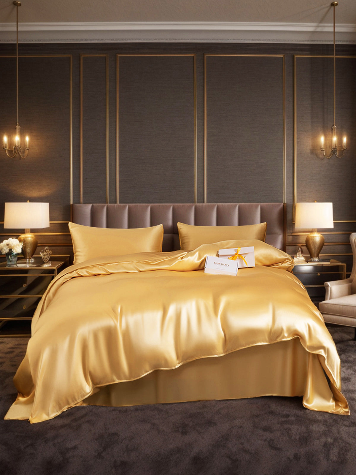 [Champagne] SilkSilky-UK 19Momme Pure Silk Bedding Set 001