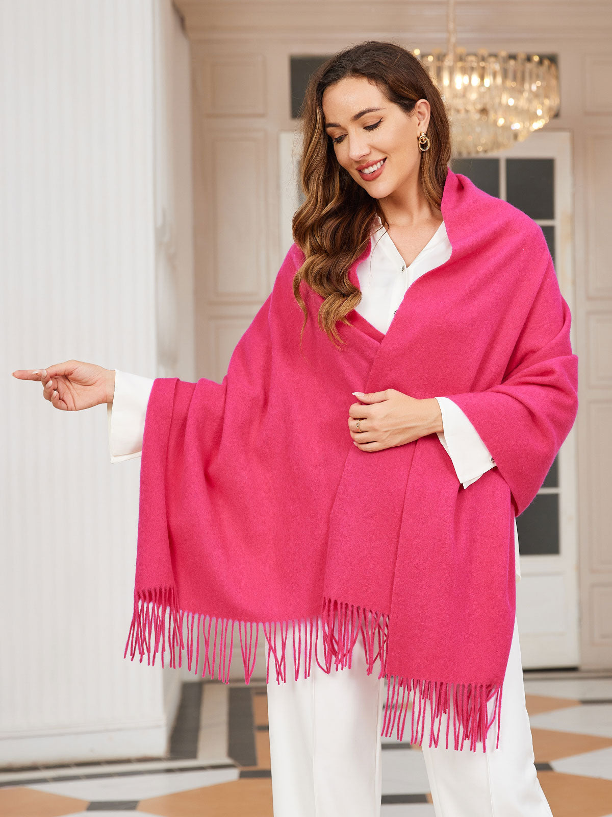 [Rose Red] SilkSilky-UK Wool Scarf 001