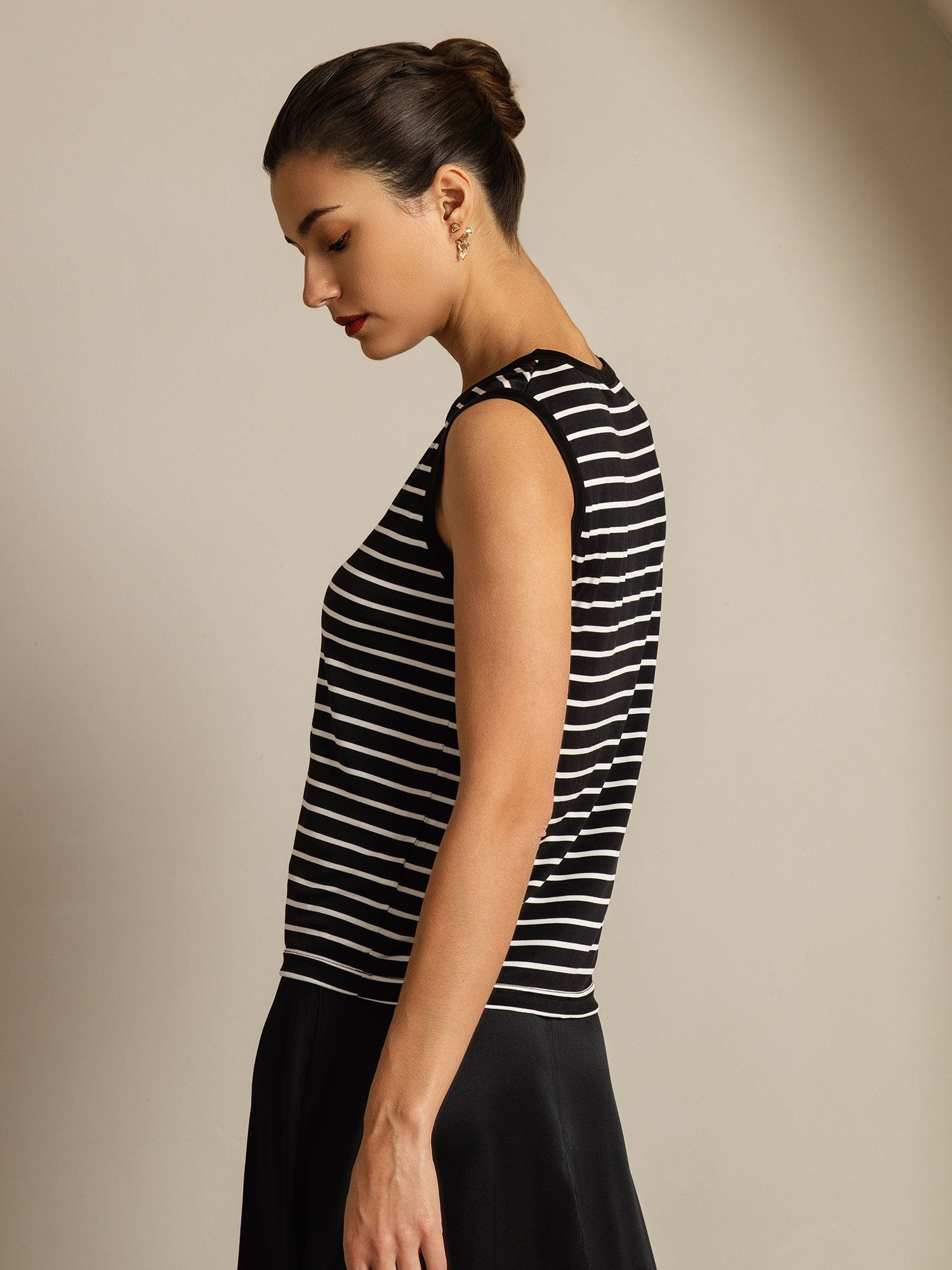 [BlackStripe] SilkSilky-UK Pure Silk Round Neck Camisole 003