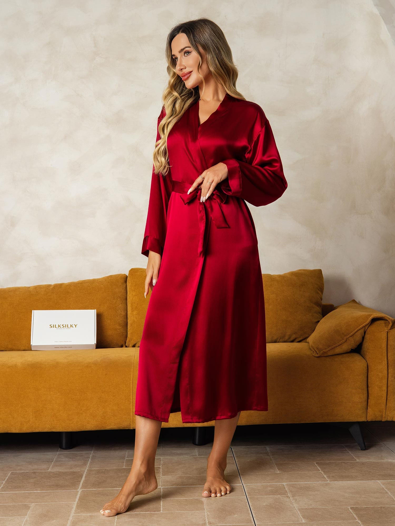 [Wine] SilkSilky-UK Pure Silk Wrap Women's Dressing Gown 004
