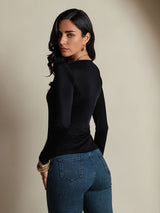 [Black] SilkSilky-UK Silk Jersey Long Sleeve Round Neck Women's T-Shirt 002