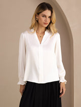 [White] SilkSilky-UK Long Sleeve Split Women's Blouse 003