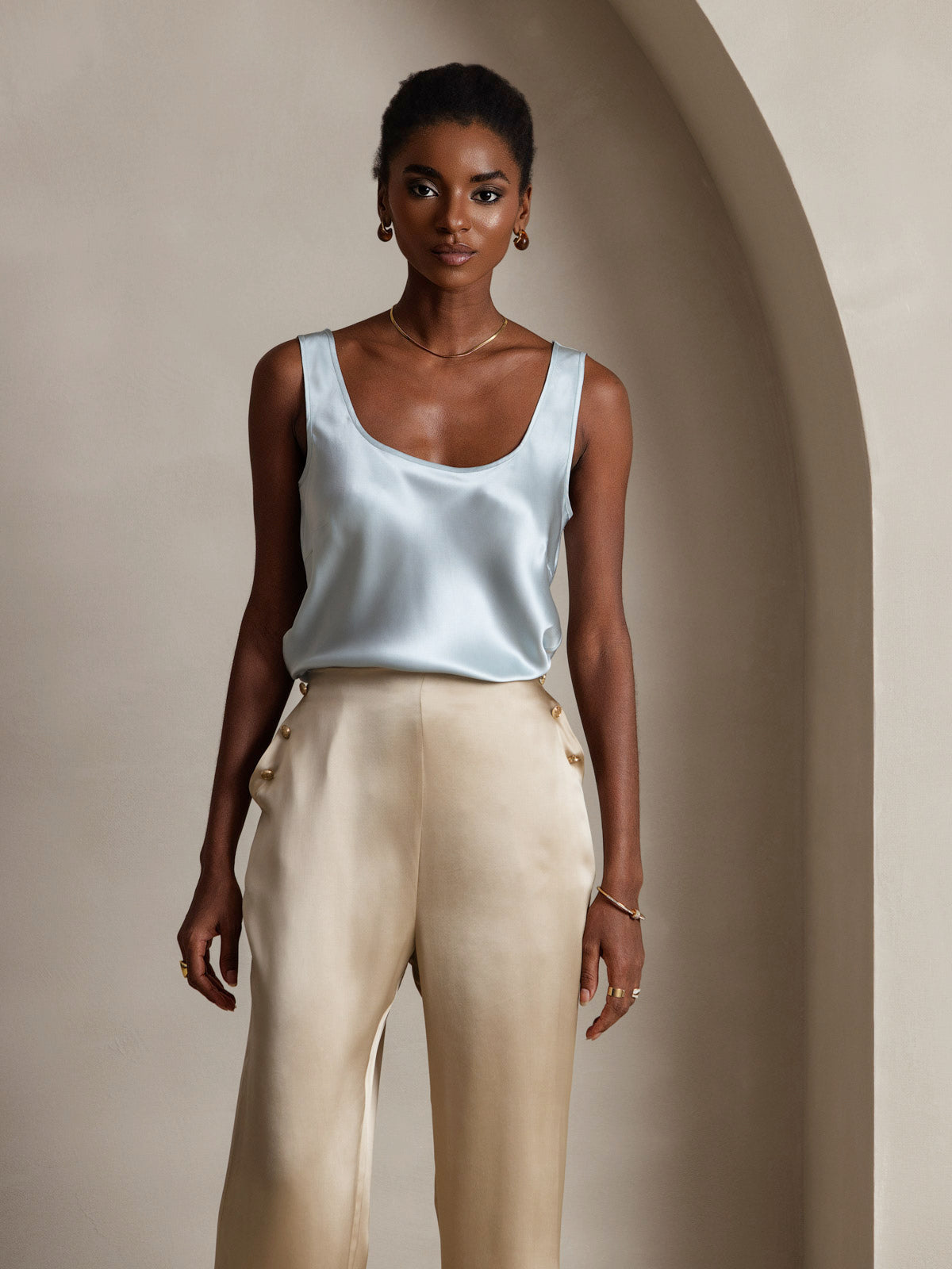 [Light Blue] SilkSilky-UK 19Momme Silk Sleeveless U Neck Camisole 003