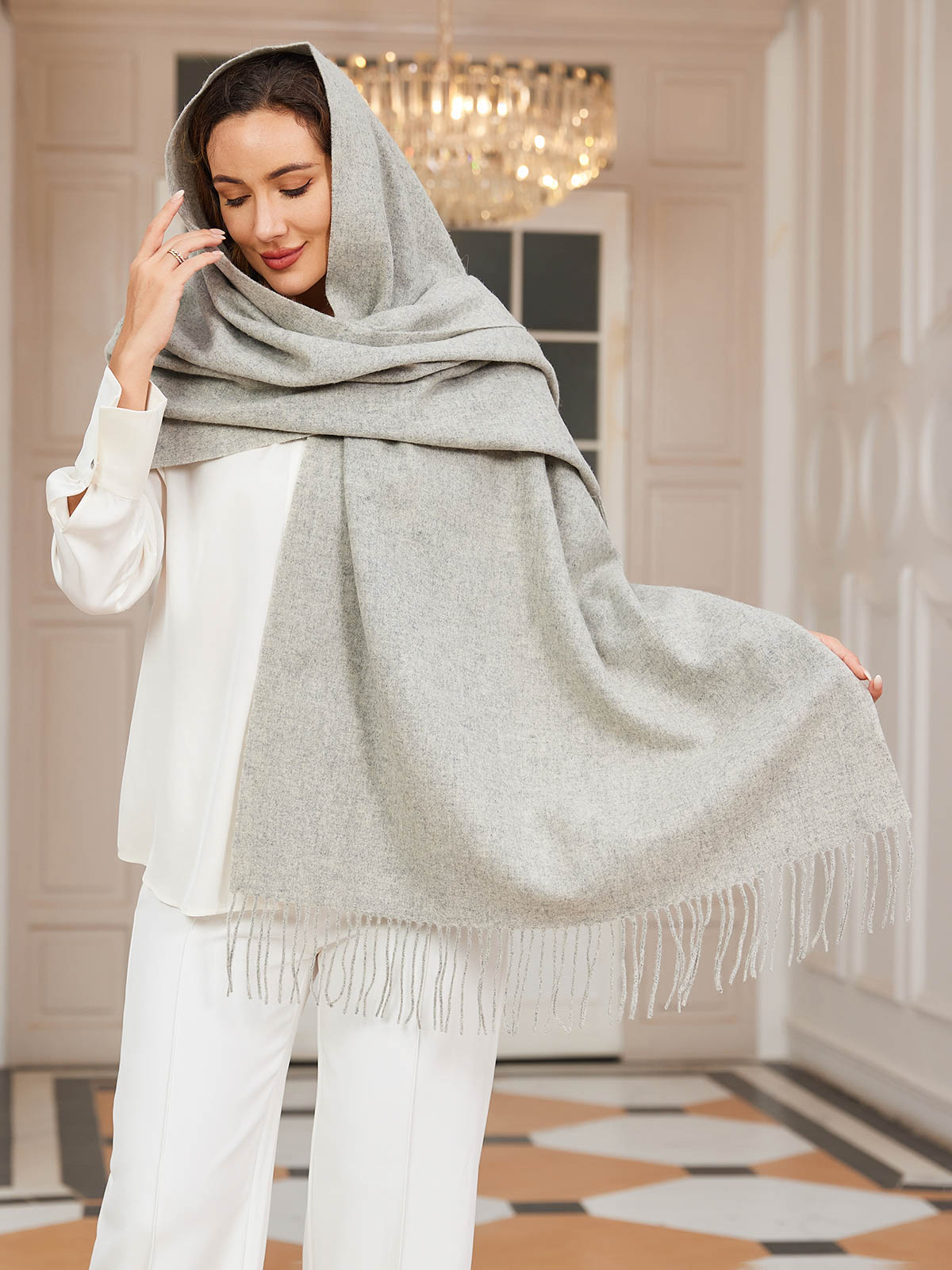 [Light Gray] SilkSilky-UK Wool Scarf 003