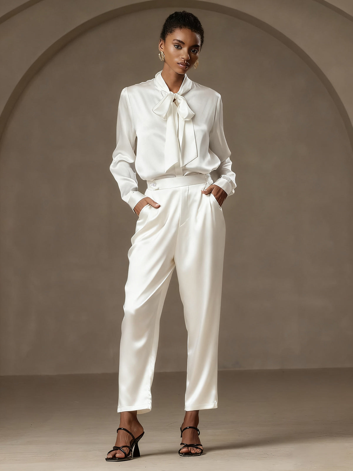 [White] SilkSilky-UK 19Momme Silk Womens Pants 001
